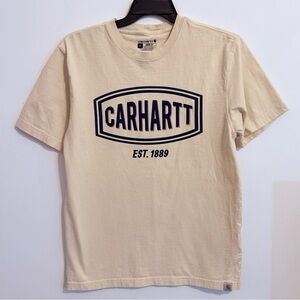 Carhartt Loose Fit Logo Tee Cream Navy Est 1889 Men’s Size Small